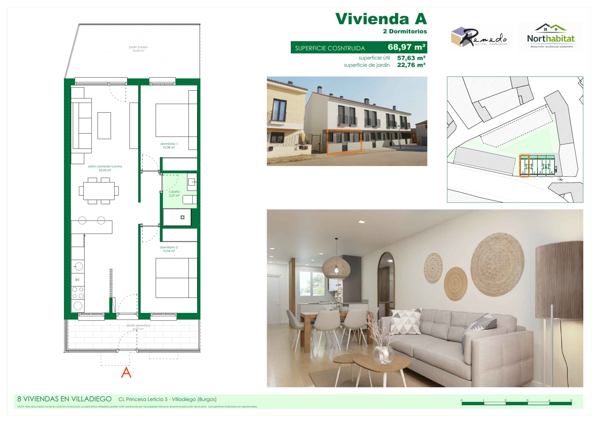 Plano de la vivienda A de Los Cañamares, planta baja con jardín
