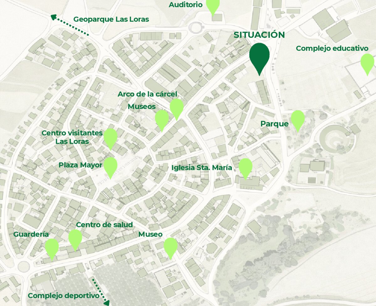 Plano de situación de Los Cañamares en Villadiego con los servicios del pueblo