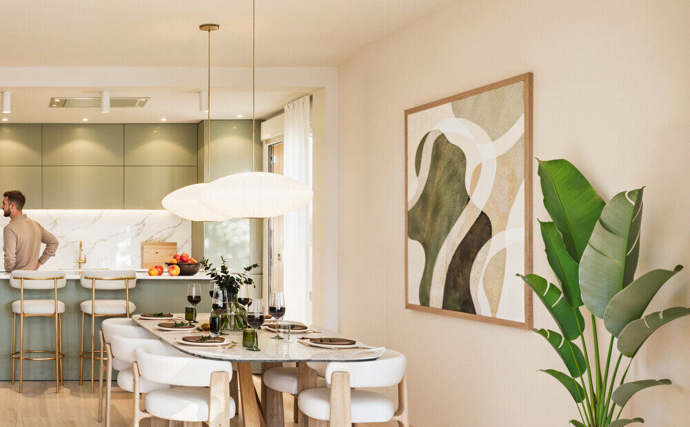 Cocina abierta y comedor de una vivienda de Zazpi